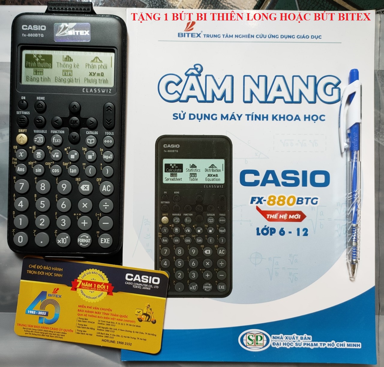 Combo máy tính Casio 880BTG Đen và Cẩm nang HDSD