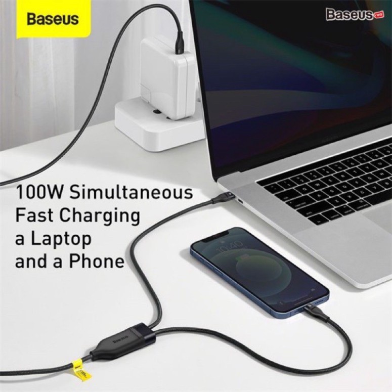 Cáp sạc nhanh 100W Type C to Lightning & Type C Baseus Flash Series One-for-two Fast Charging Data Cable Type-C to L+C