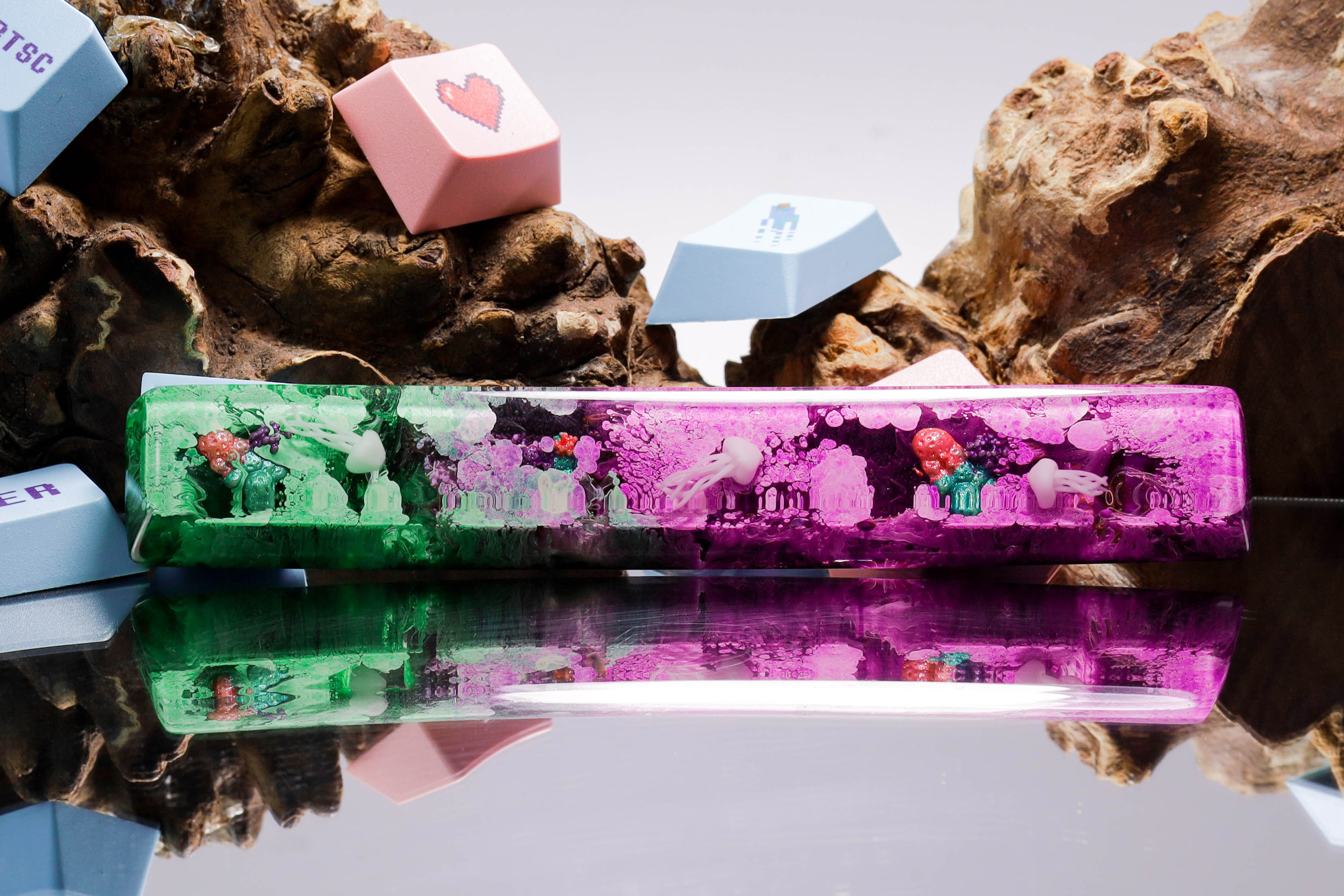 Keycap spacebar cá koi tím xanh, nút bàn phím cá koi đẹp, OEM profile