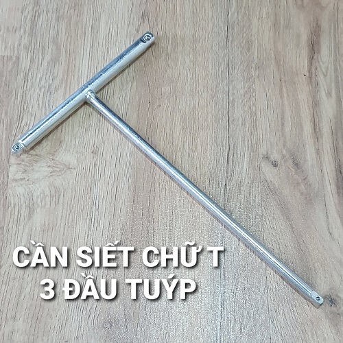 Cần siết thép cán chữ t gồm 3 đầu nối tuýp 2 đầu 1/4" và 1 đầu 3/8" dài 245cm rộng 15cm