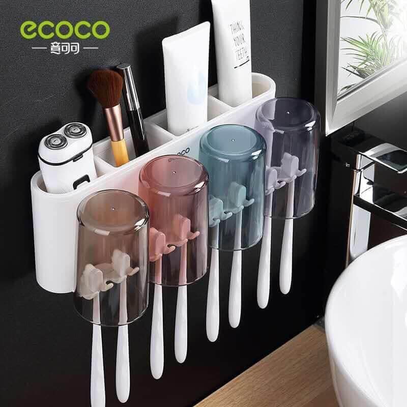 BÁO GIÁ Kệ Để Bàn Chải | Shopee Lazada Sendo Tiki mới nhất 38 Kệ Để Bàn Chải Đánh Răng ECOCO 4 Cốc Trong Suốt - Kệ Để Đồ Gắn Tường Đa Năng Sắc Màu