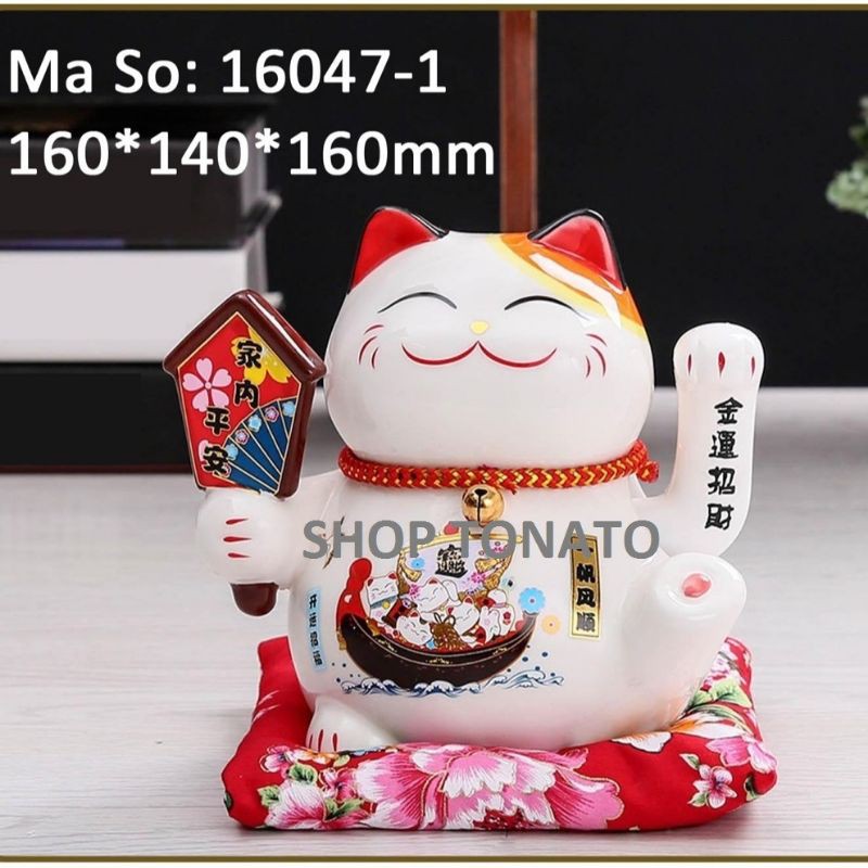 Mèo thần tài, mèo may mắn maneki neko 16043,16044,16045,16046,16047,16048 cao 16cm