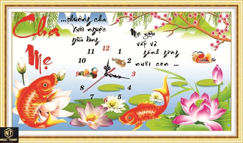 Tranh đính đá đồng hồ Cha Mẹ VS071 KT:82X50cm
