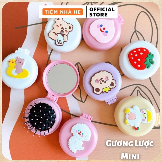 Gương Mini Kèm Lược Massage Gấp Gọn