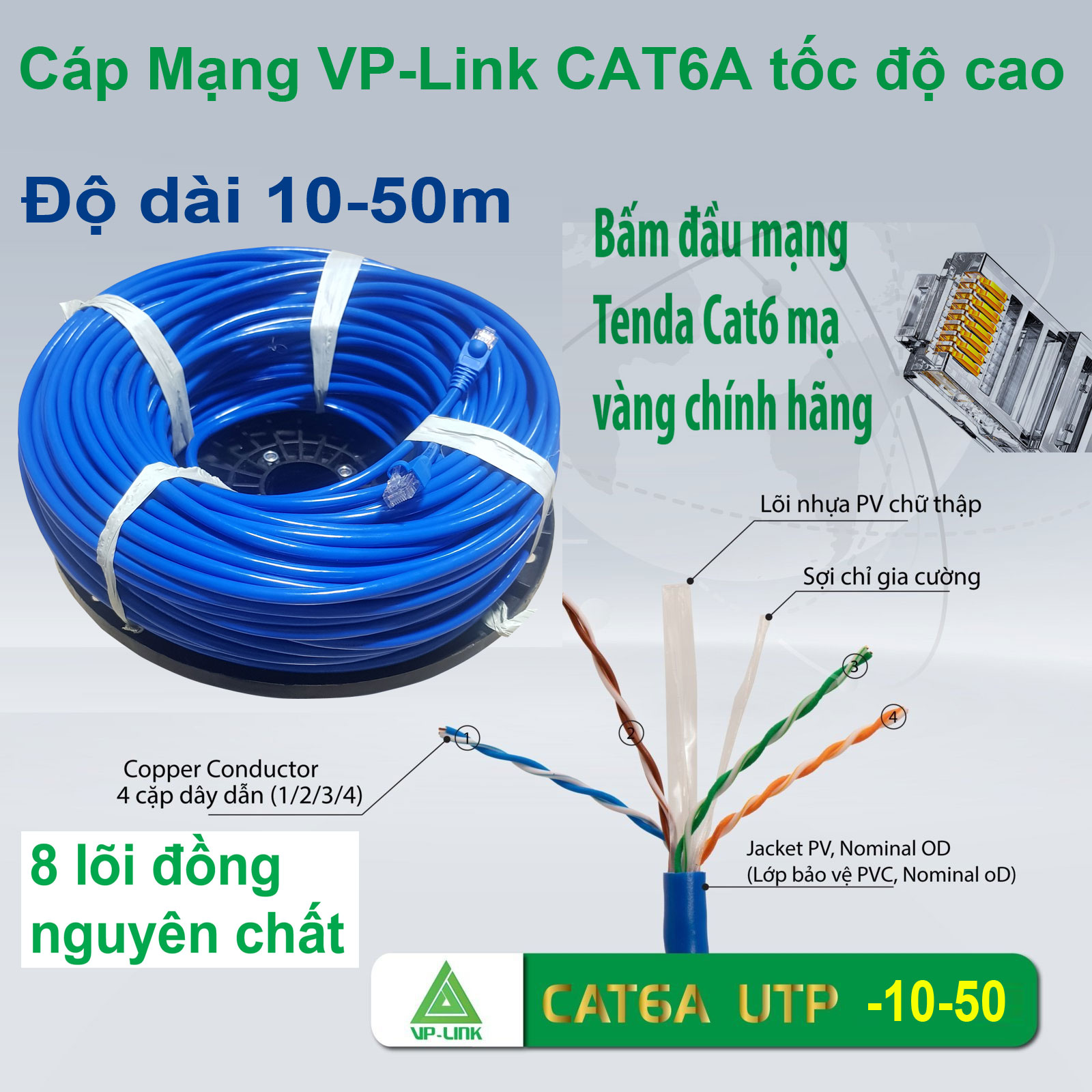 10m đến 50m Cáp Mạng VP-Link CAT6A tốc độ cao