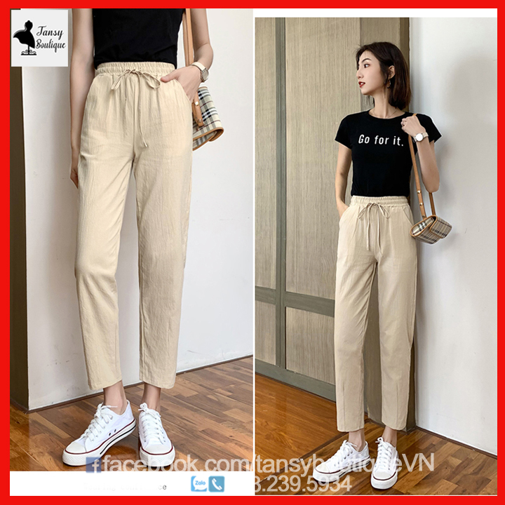 Quần baggy nữ chất vải đũi phong cách Hàn Quốc