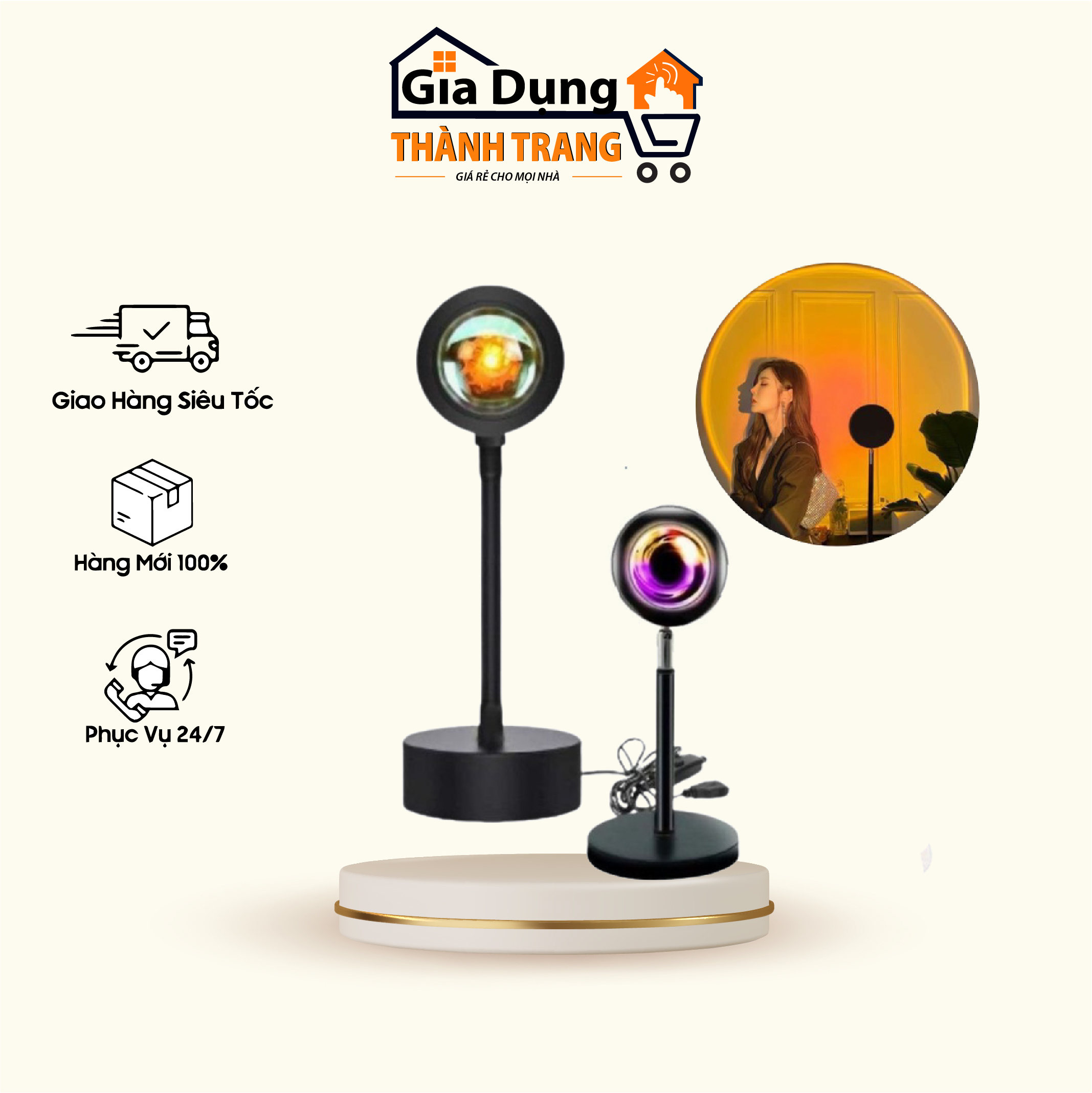 Đèn hoàng hôn rose, đèn sống ảo decor phòng, sunset lamp, 4 màu hot