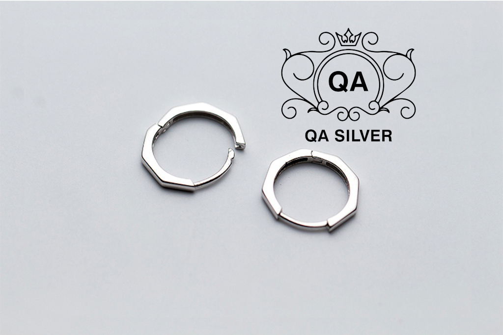 Khuyên tai bạc hình học bát giác 8 cạnh bông tai bạc đa giác khớp mở S925 GEOMETRIC Silver Earrings QA SILVER EA191010