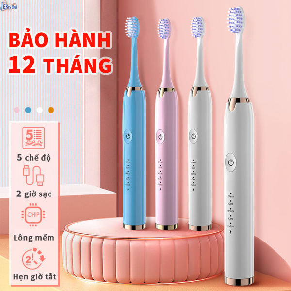 Bàn chải điện đánh răng điện tự động lông mềm Cao cấp Máy đánh răng tự động 5 chế độ chải răng điện thông minh hàng nội địa Bót đánh răng điện tử lông mềm rung sóng âm vệ sinh răng miệng cho người lớn và trẻ em