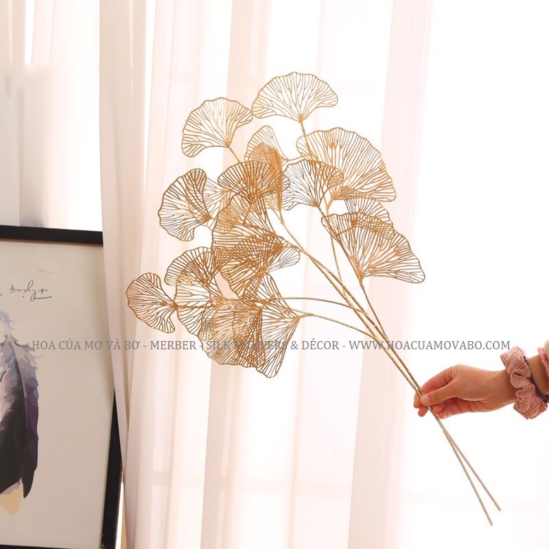 Cành lá rẻ quạt, tai chuột phủ vàng cao cấp 70-90cm (ảnh chụp chân thật)