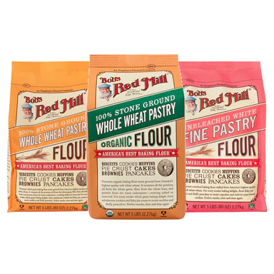 Bob's Red Mill Flour, White Pastry Unbleached/ Organic Whole wheat, 5 lbs