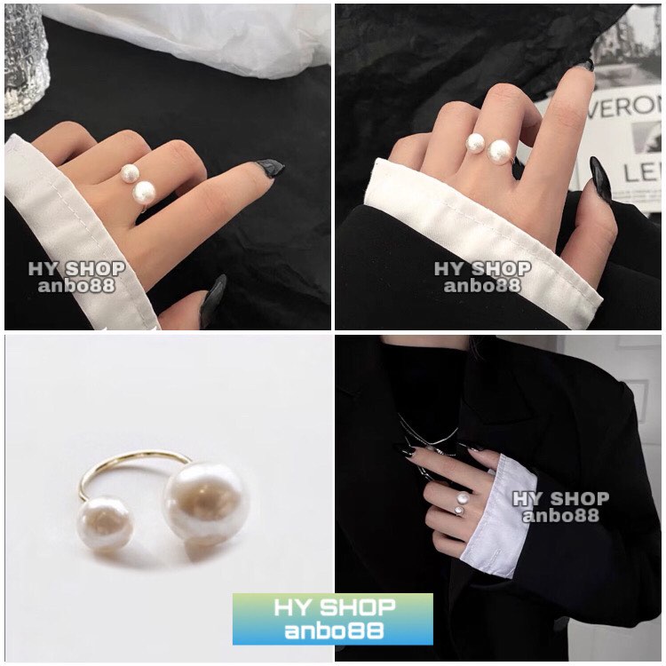 nhẫn 2 viên hạt phong cách