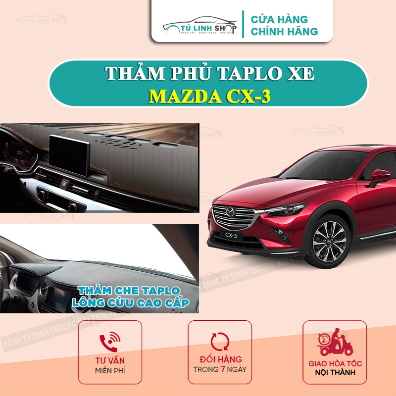 Thảm Taplo Mazda CX3 chính hãng MINCAR hoặc bằng lông Cừu 3 lớp và Da Cacbon