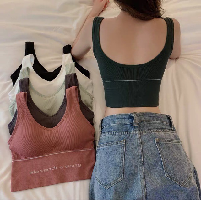 Áo Bra Thể Thao Ba Lỗ Thêu Chữ Đủ Màu Áo Croptop Tập Gym Yoga Hở Lưng Thoáng Khí  - OB038