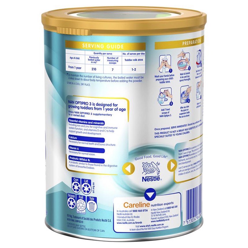 Sữa Nan Úc Optipro đủ số 1 2 3 800g ( DATE THÁNG 2/2022)