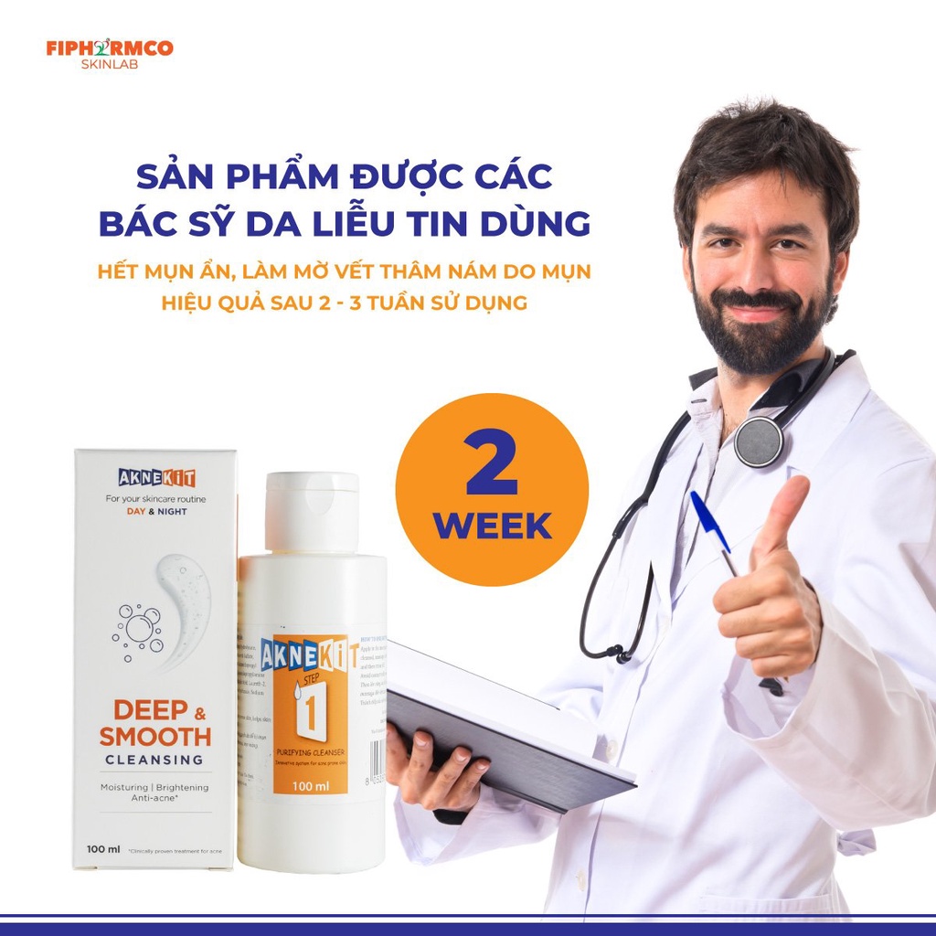 Sữa rửa mặt AKNEKIT từ Ý cho da nhờn mụn, mờ sẹo giảm thâm, làm sạch sâu và giữ ẩm với BHA, AHA và Urea Peroxide - Dược mỹ phẩm 5 Phát
