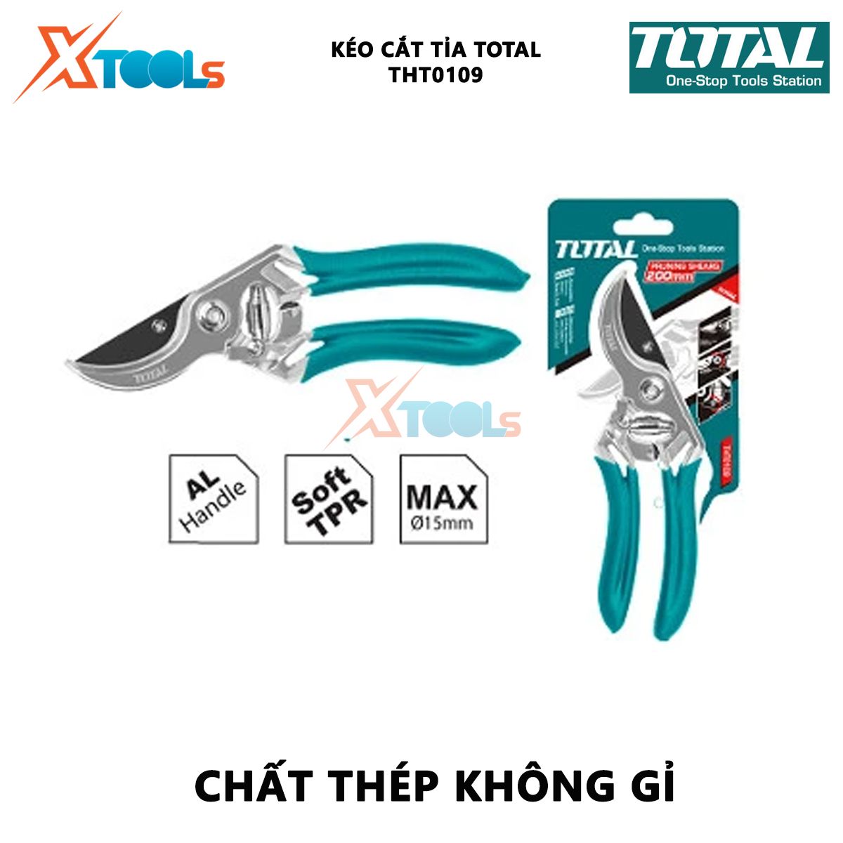 Kéo cắt tỉa cành cây TOTAL THT0109 | Kéo cắt tỉa cây Đường kính cắt tối đa: 12mm Size: 8" dùng để cắt tỉa cây, tạo hình khối cho tán cây [CHÍNH HÃNG][XTOOLs]
