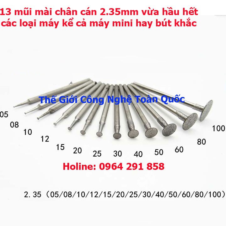 mũi mài kim cương khắc tượng ngọc 13 mũi mài đầu T - mũi khắc đá cán 2mm