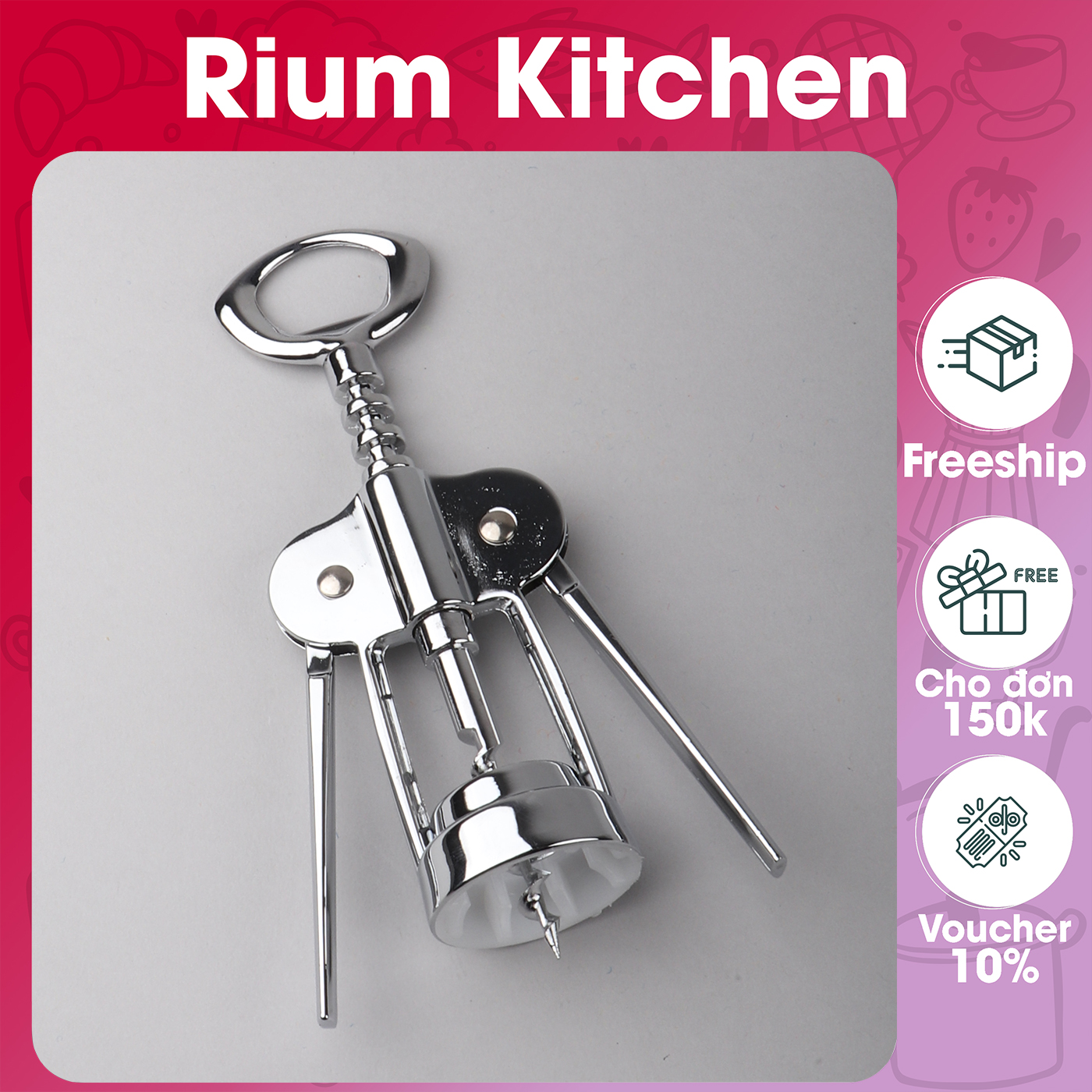 Dụng cụ khui ruou vang inox Rium cao cấp siêu bền KRS01 – Gia dụng bếp