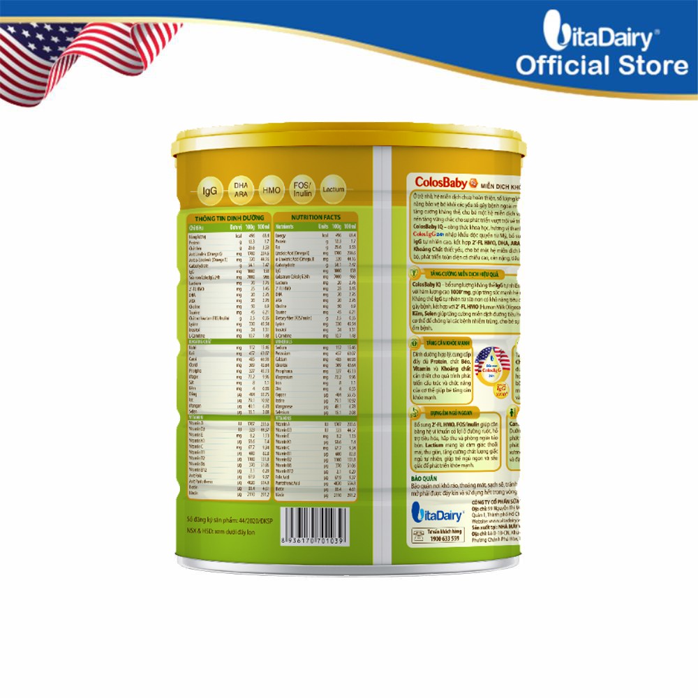 (HSD T6-2027) (Quét Mã QR Tích Xu) Sữa Bột Vitadairy Colosbaby IQ Gold 1+ 800g.