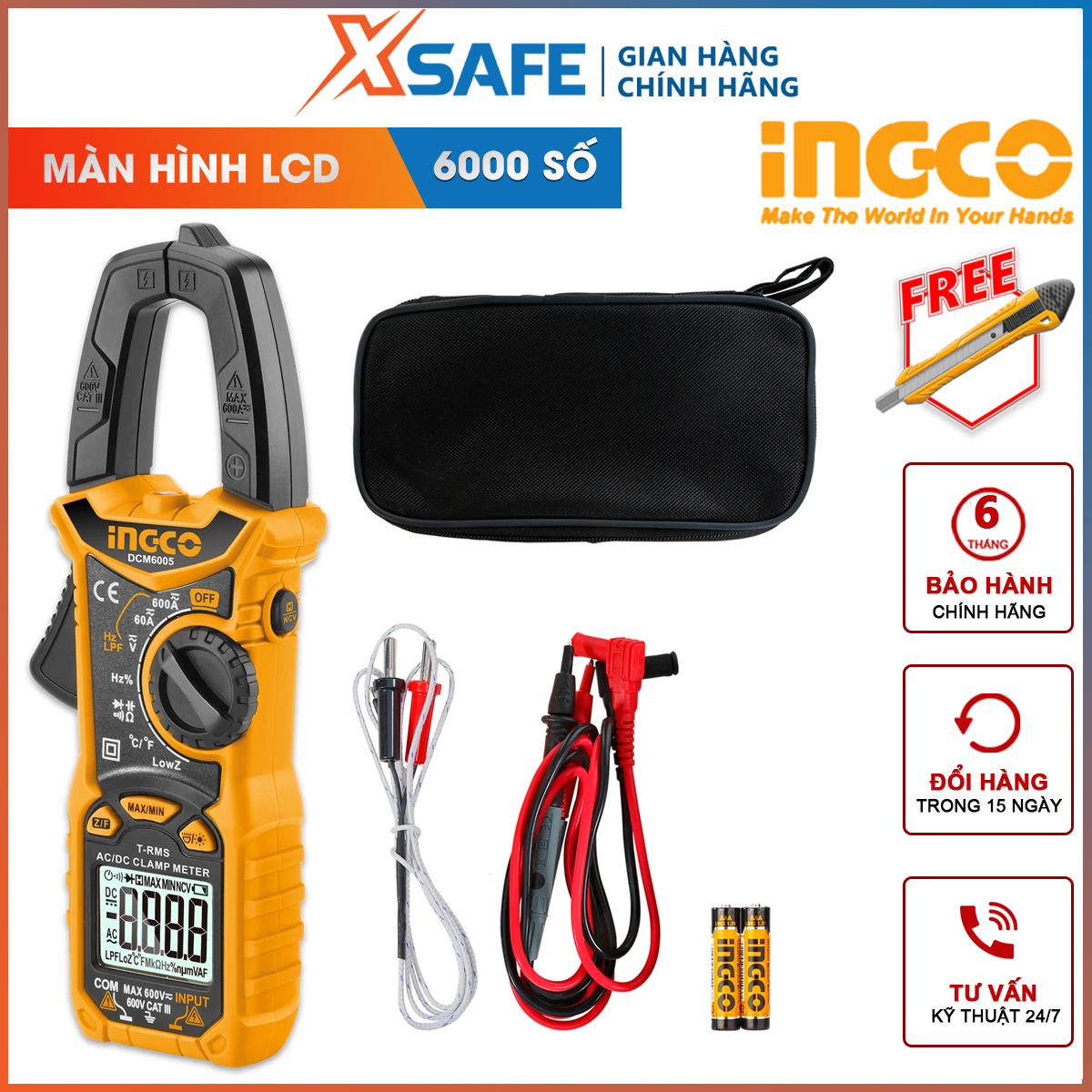 Đồng pool clip ac/dc ingco dcm6005 | ampe pliers ac/dc 6000 count/holder data material direct current 60a / 600a ± performance 1% ~ 99% ± used to measure current, voltage or resistor