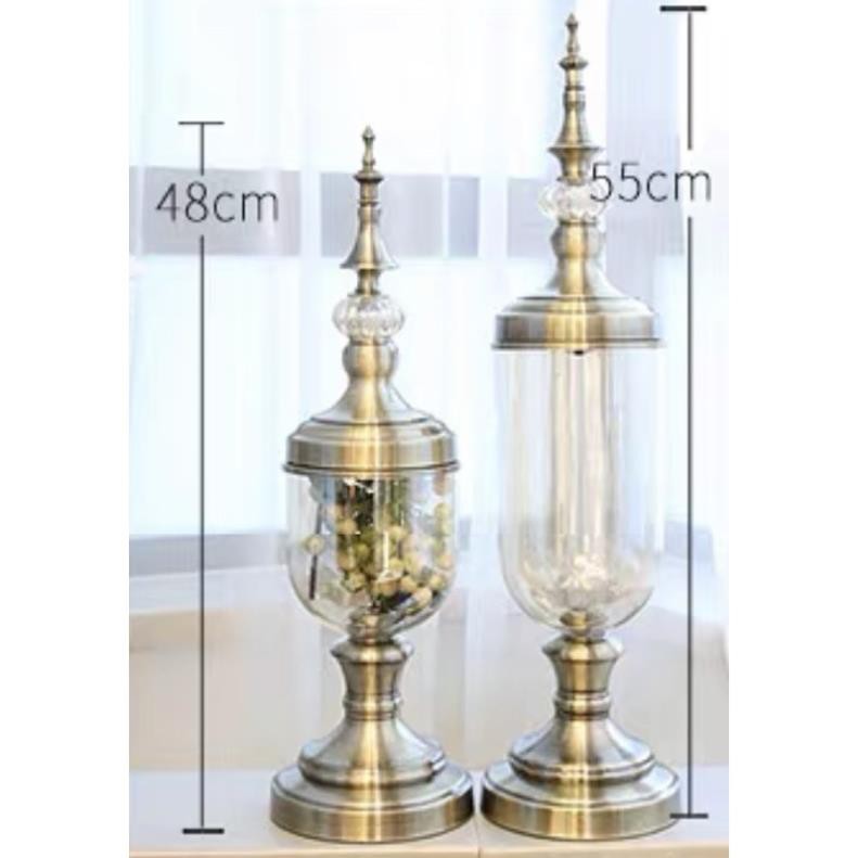 (HÀNG CÓ SẴN) Lọ hoa thuỷ tinh chân đế đồng cao cấp Cao Cấp