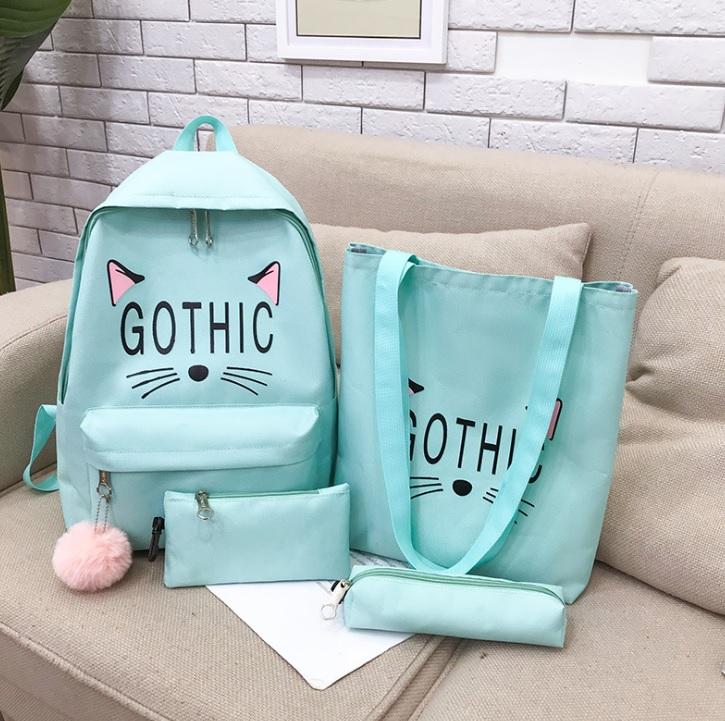 COMBO BỘ 4 MÓN BALO DỄ THUÔNG HÌNH MÈO GOTHIC