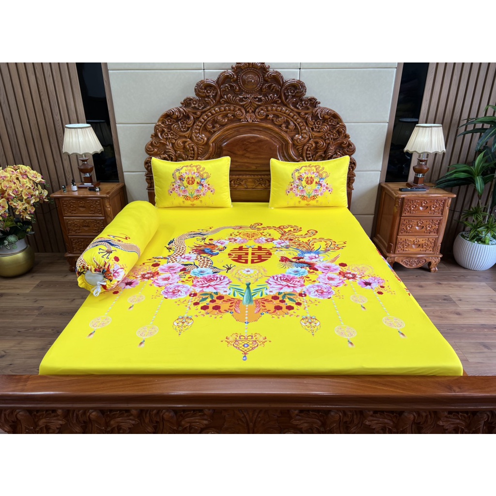 Bộ ga gối thun mát lạnh 5D cao cấp [ Drap Cưới ]