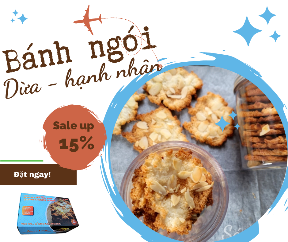 [HCM]Combo làm Bánh Quy Dừa Hạnh Nhân - Almond & Coconut Cookies - Sén de Lavie - Set bột trộn sẵn, nguyên liệu và vật dụng làm bánh ngon và tiện lợi