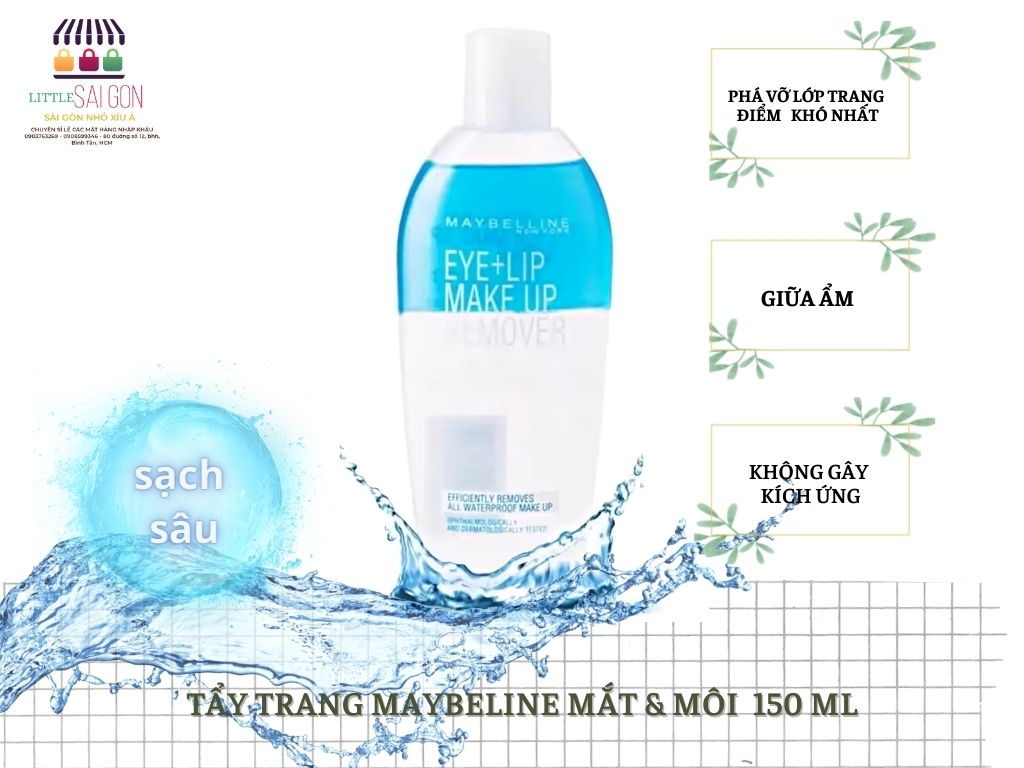 Water makeup remover eye lip Maybelline 150ml lip & eye make up remover
