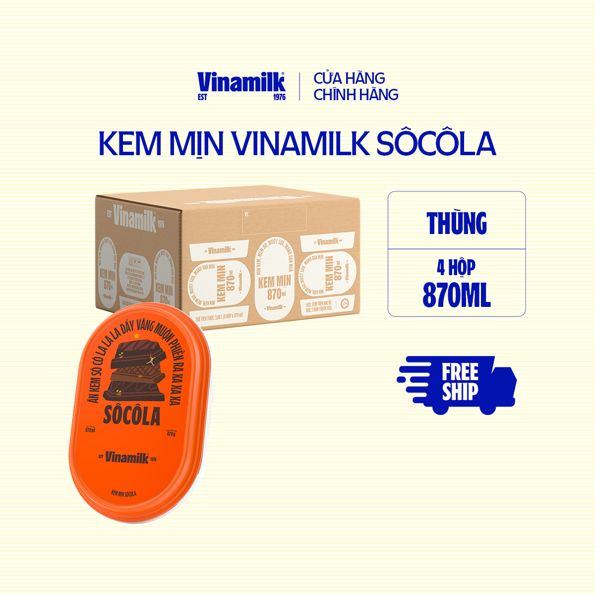 Thùng 4 hộp Kem Hộp Vinamilk Socola Hộp 870ml
