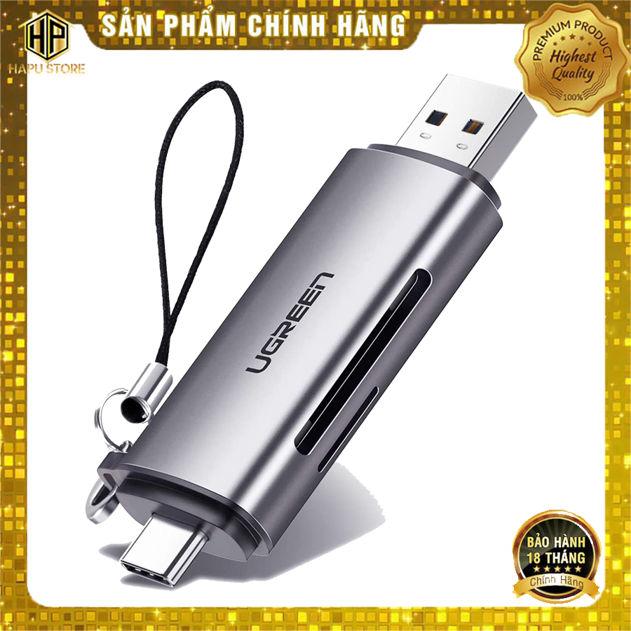 Đầu đọc thẻ nhớ sd/tf chuẩn usb type c và usb 3.0 ugreen 50706 chính hãng - hapustore