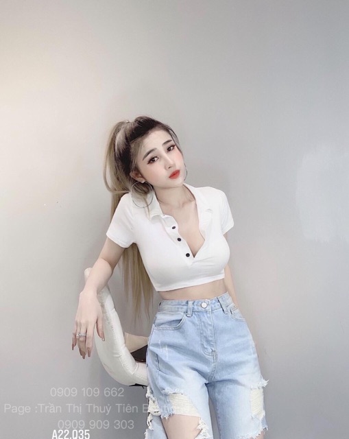 ✅Croptop Body Cổ Bẻ Trơn