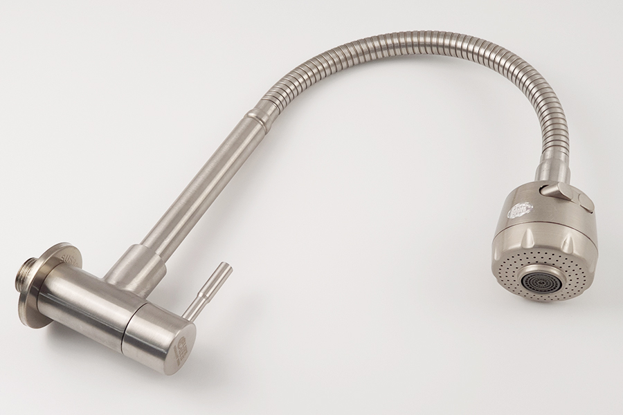 ( Có Video ) Vòi rửa chén lạnh âm tường Inox SUS 304, cần lò xo Eurolife EL-RC10 (Trắng vàng)