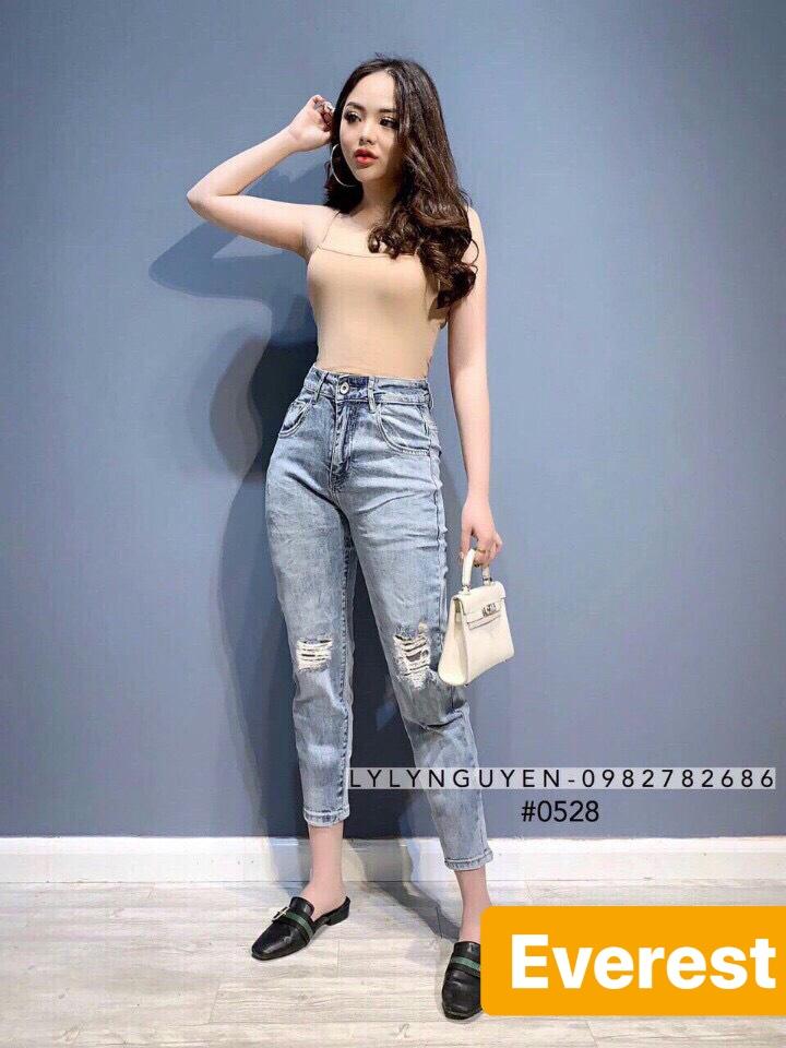 QUẦN JEAN BAGGY NỮ CHẤT BÒ XANH RÁCH 2 GỐI LƯNG CAO NÂNG MÔNG HÀN QUỐC ULZZANG TT-70 - EVEREST FASHION