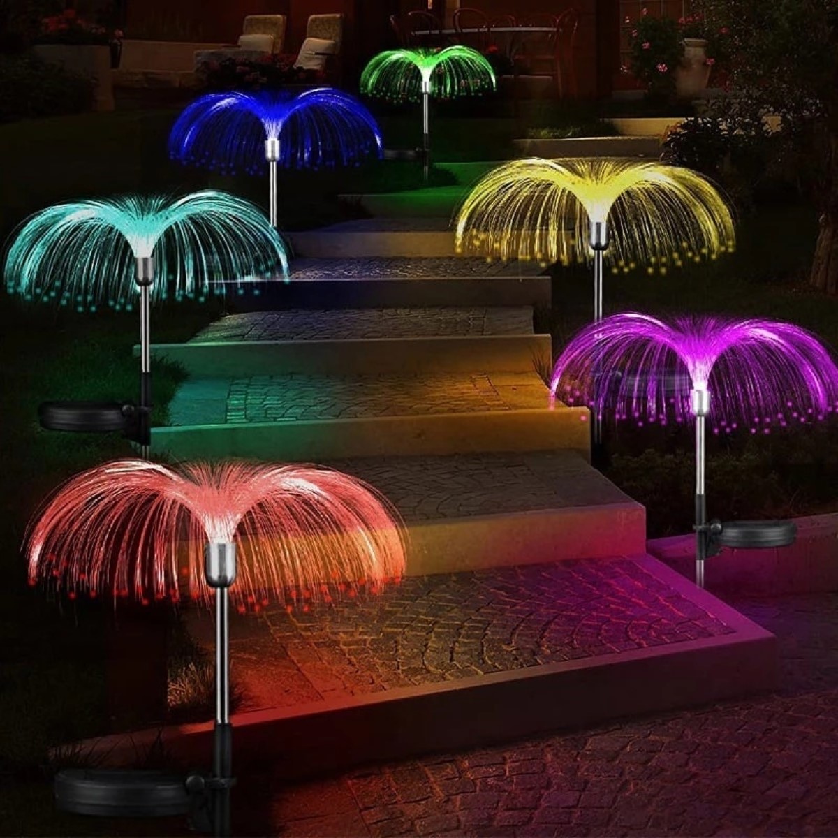 Đèn sứa sợi năng lượng mặt trời, Đèn pha hoa Jellyfish, Không thấm nước khí quyển đầy màu sắc 7 màu
