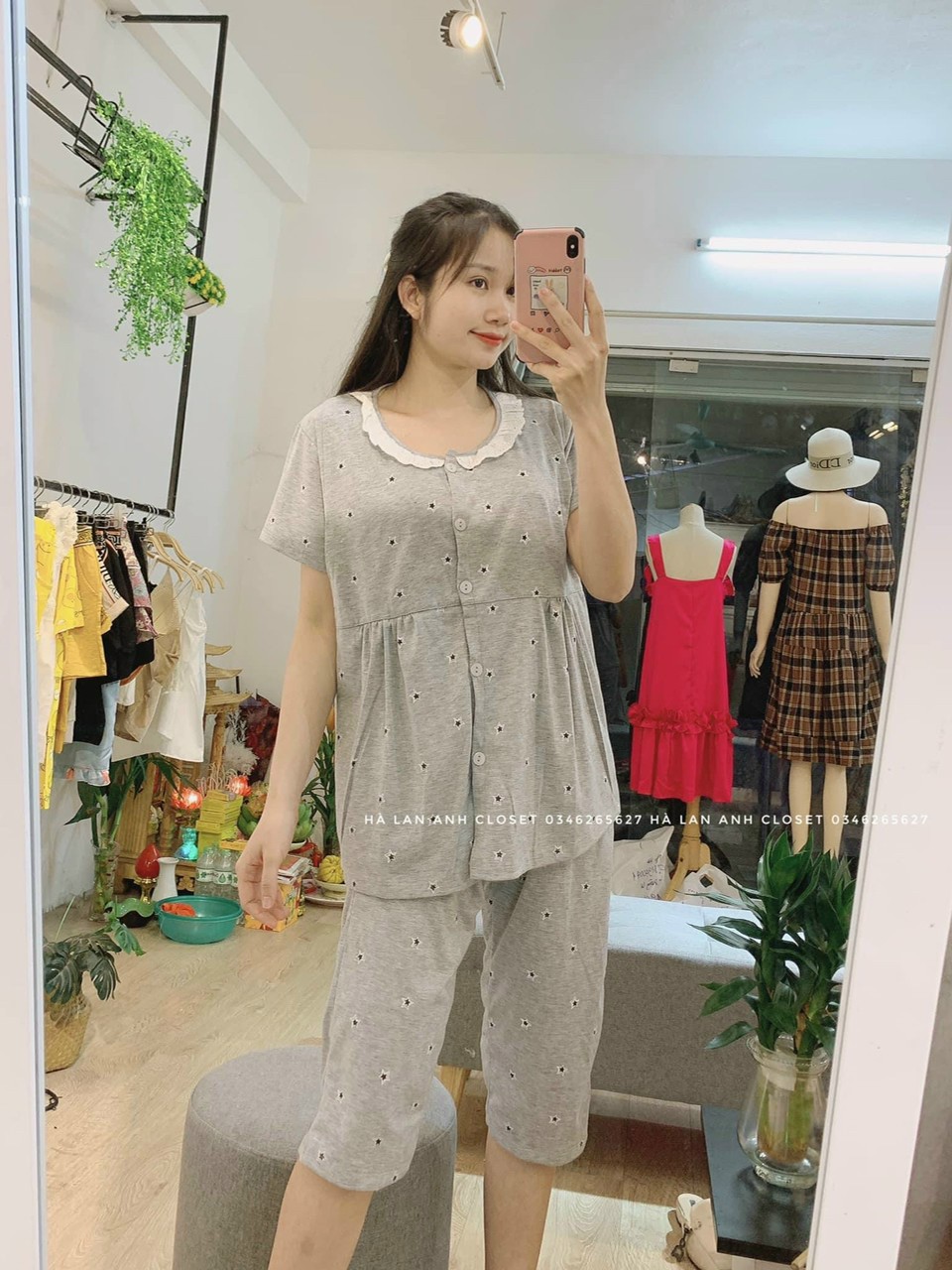 Bộ bầu  chất lụa chéo thái siêu mềm mát cho bà bầu mặc nhà