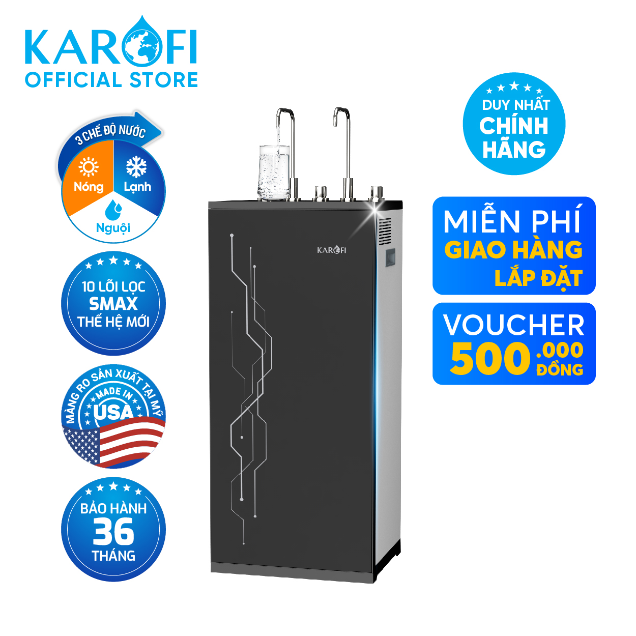 Máy lọc nước nóng lạnh Karofi KAD-I55