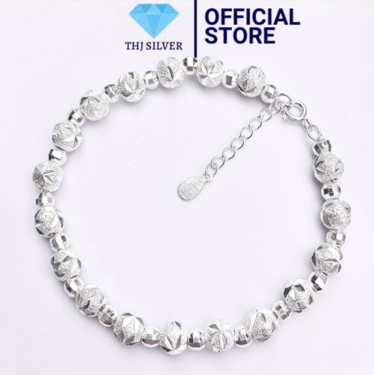 Lắc tay nữ THJ - Lắc bi cầu phay hoa thị sáng đẹp chuẩn bạc ta