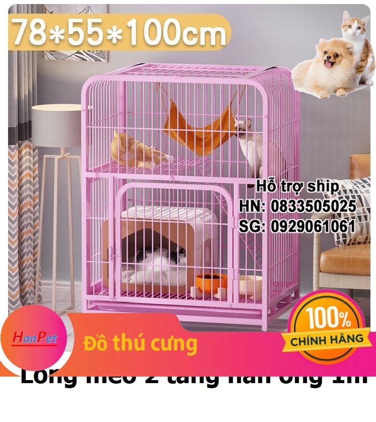 Lồng mèo nan ống 2 tầng Size M cao 1m