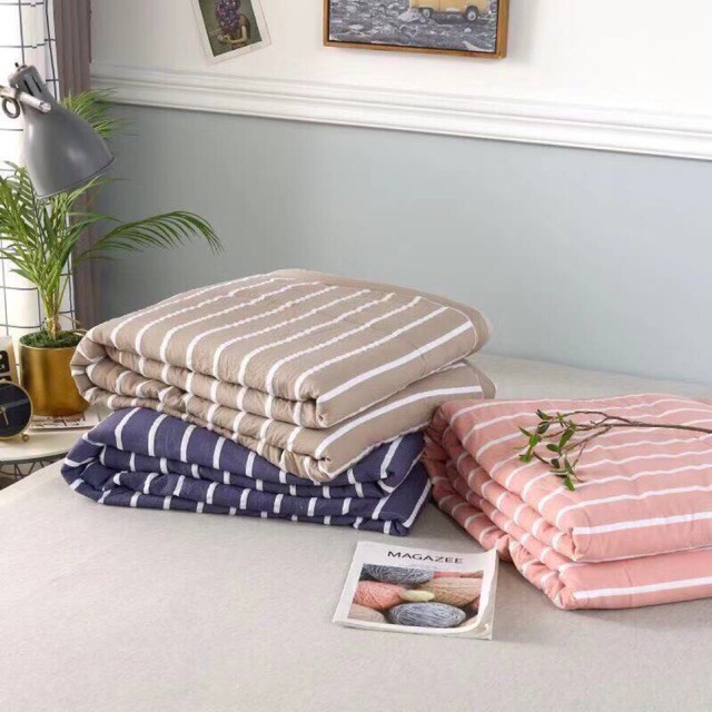Chăn Đũi Sọc Kẻ To Kích Thước 2mx2m3 - chăn bông cotton 2 lớp có chần bông