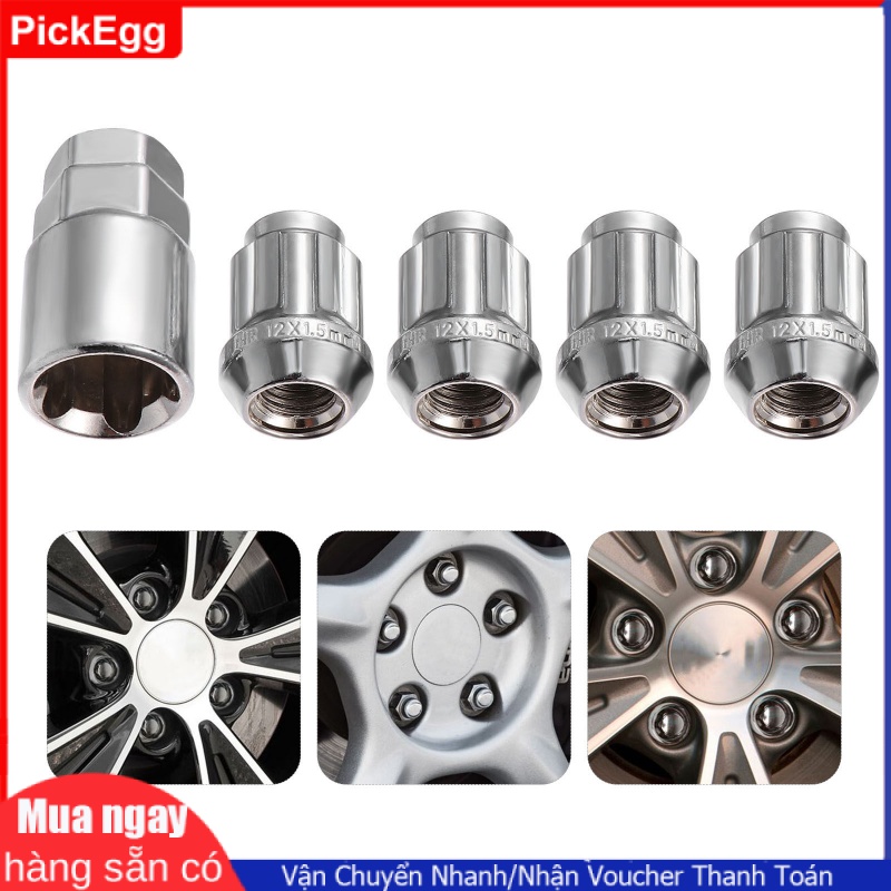 4pcs Universal Wheel Lock Lug Nuts Anti Theft Locking Nuts with 1pc Sleeve