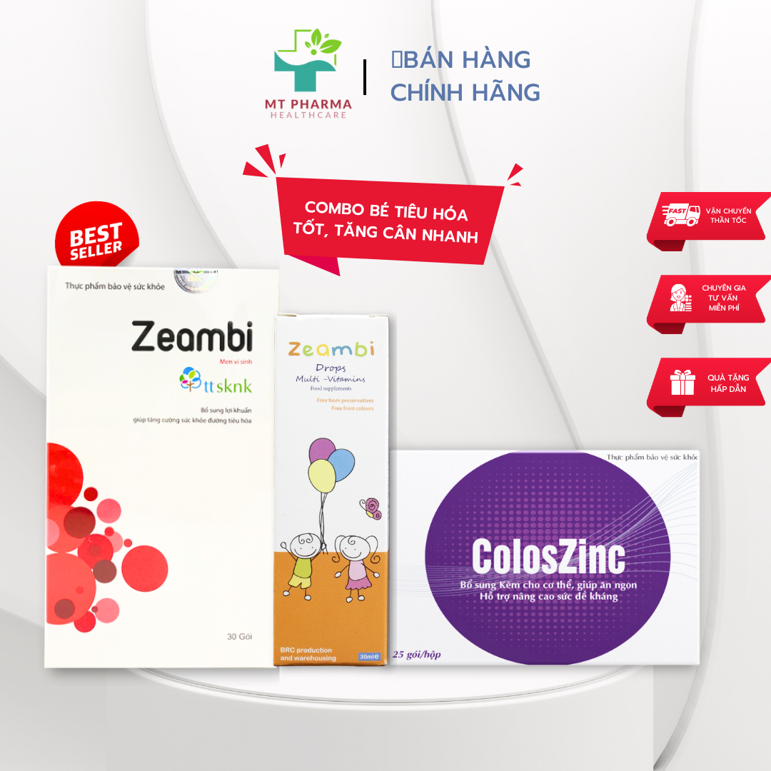 Combo Bé tiêu hóa tốt, tăng cân đều (Men vi sinh Zeambi + Vitamin tổng hợpZeambi + Kẽm hữu cơ ColosZinc)
