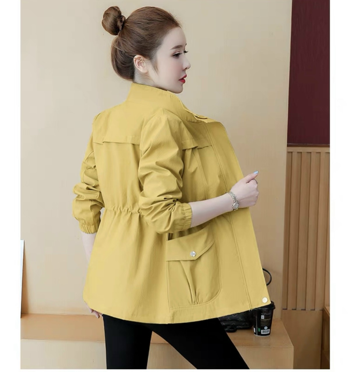 ÁO KHOÁC KAKI NỮ KIỂU TRƠN THIẾT KẾ DÂY RÚT EO CÓ TÚI ĐỰNG TIỆN LỢI THỜI TRANG FORRM DƯỚI 70KG 4 MÀU Y HÌNH UTS