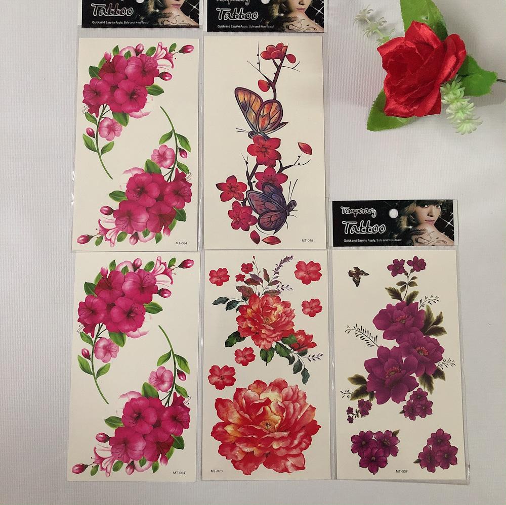 Combo 5 tấm hình xăm dán 10x20cm các loài hoa cbn16