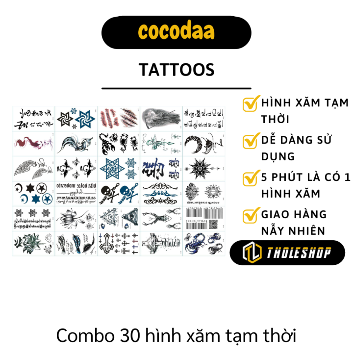 Hình dán - Combo 30 hình xăm - Hình xăm dán nhanh chóng có hình xăm mà bạn yêu thích mà không lo đau dễ tẩy khi không còn thích