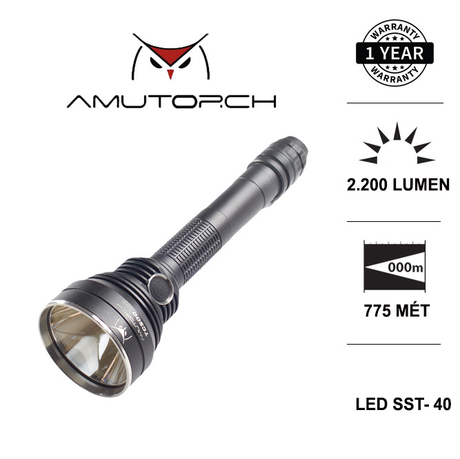 Đèn pin chiếu xa AMUTORCH TC500 sáng 2200 LUMEN tầm xa 800m sử dụng 2 pin