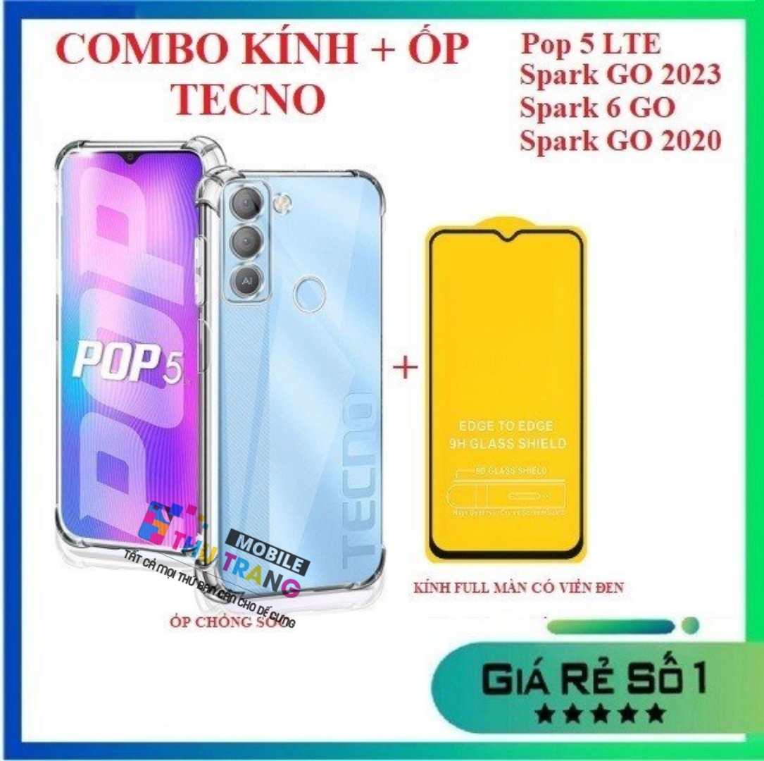 Combo tecno spark 6 go / spark go 2022 - 2023 kính cường lực full màn full keo + ốp dẻo chống sốc bảo vệ camera
