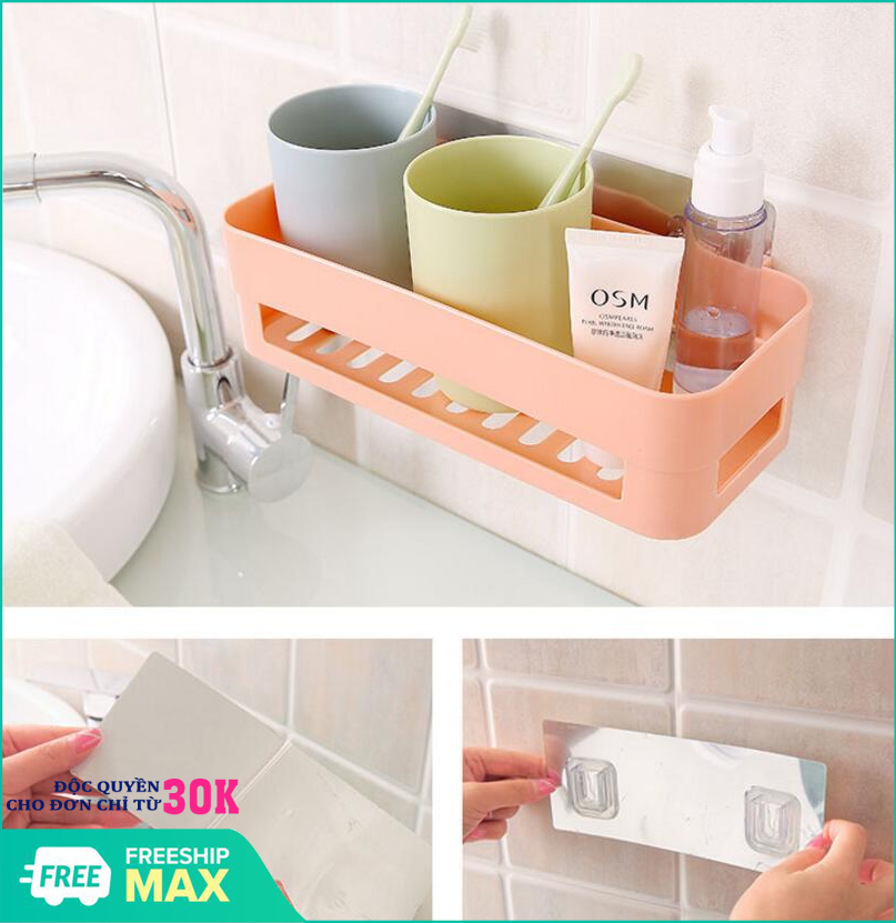 Kệ nhựa treo tường nhà tắm, nhà bếp dán tường chịu lực, Kệ nhà tắm chắc chắn, kệ nhà bếp (Màu ngẫu nhiên)