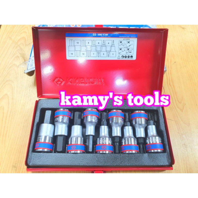 Bộ Đầu Tuýp Lục Giác 9 Chi Tiết Kingtony 4110pr (Bộ Tuýp Lú Đầu Lục Giác, Bộ Khẩu Lú Đầu Lục Giác)